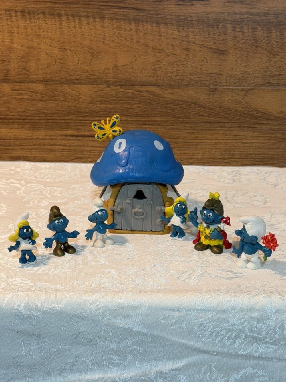 Vintage Peyo Schleich Smurf Fun House Playset w/Six Figures 1978 Has Butterfly